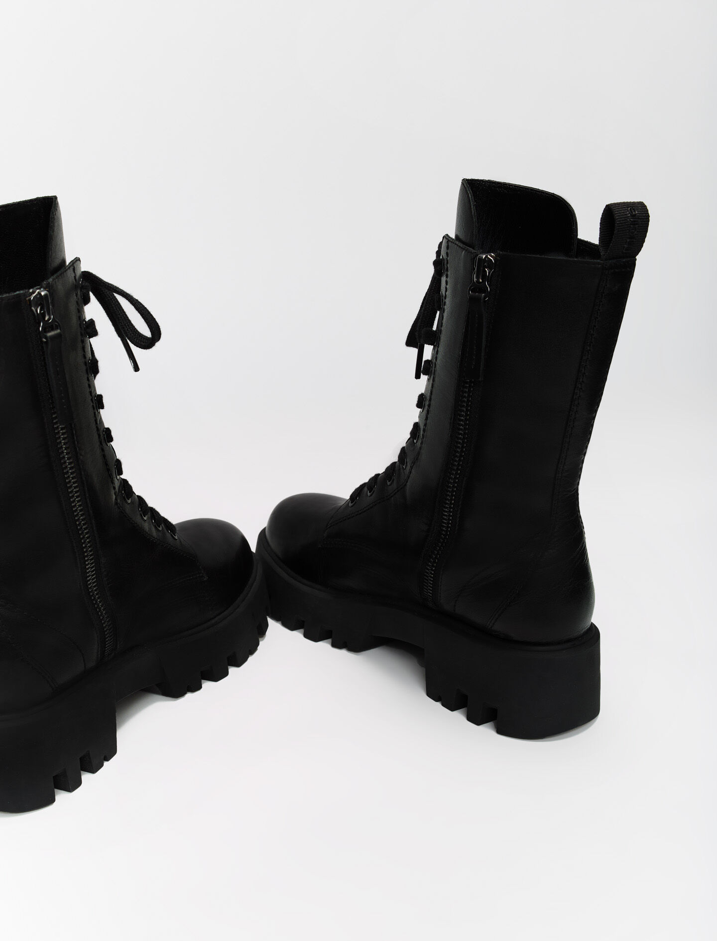 Ghete din piele în stil militar - Negre