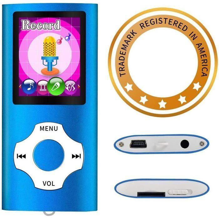 Reproductor MP3/MP4 - SUTEO - Azul oscuro - Pantalla LCD de 1,8 pulgadas - Ranura para tarjeta de memoria de 128 GB - Radio FM