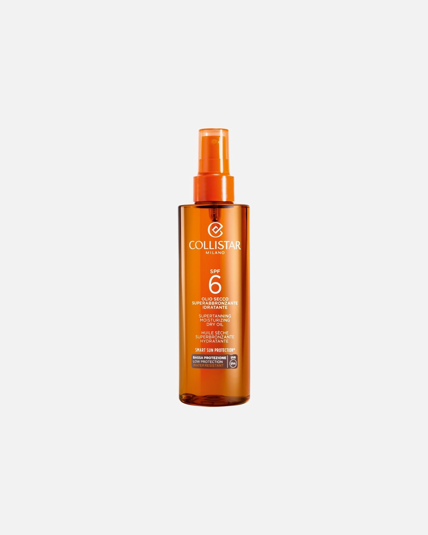 „Collistar“ įdegio purškiklis su drėkinamuoju sausuoju aliejumi „Super Tanning Moisturizing Dry Oil“ SPF 6 – 200 ml