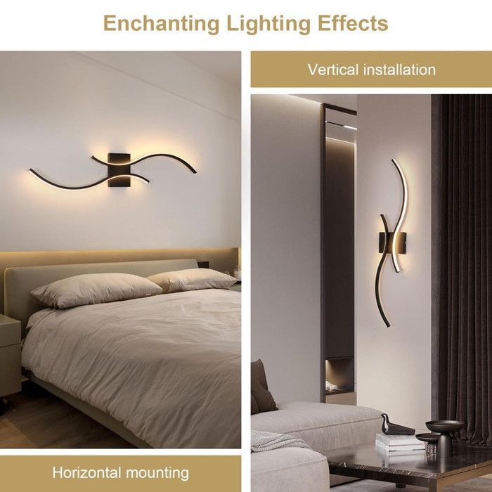 apliques LED de pared para interiores, diseño curvo, luces laterales recargables, temperatura ajustable, para pasillo/dormitorio.