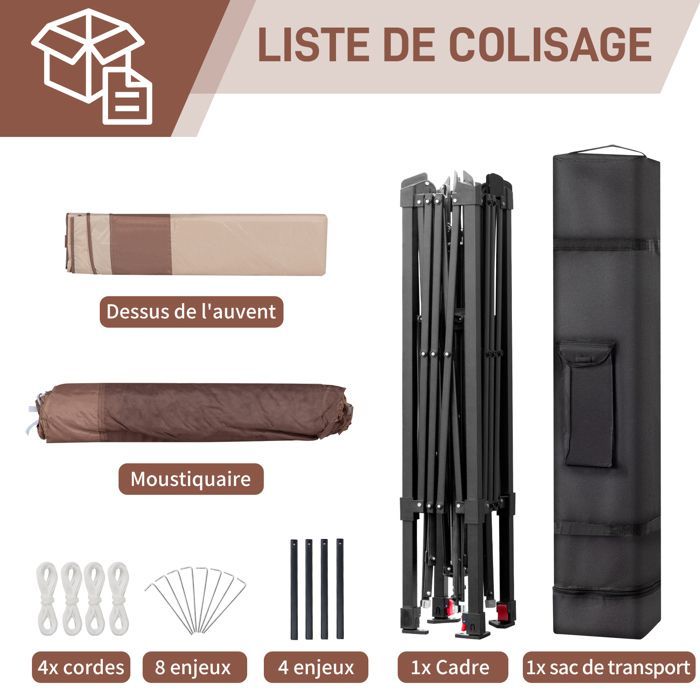 Tonnelle de Jardin Pliante - ALIGHTUP - 3.3 x 3.3M - Double toit hydrofuge - Sac Portable