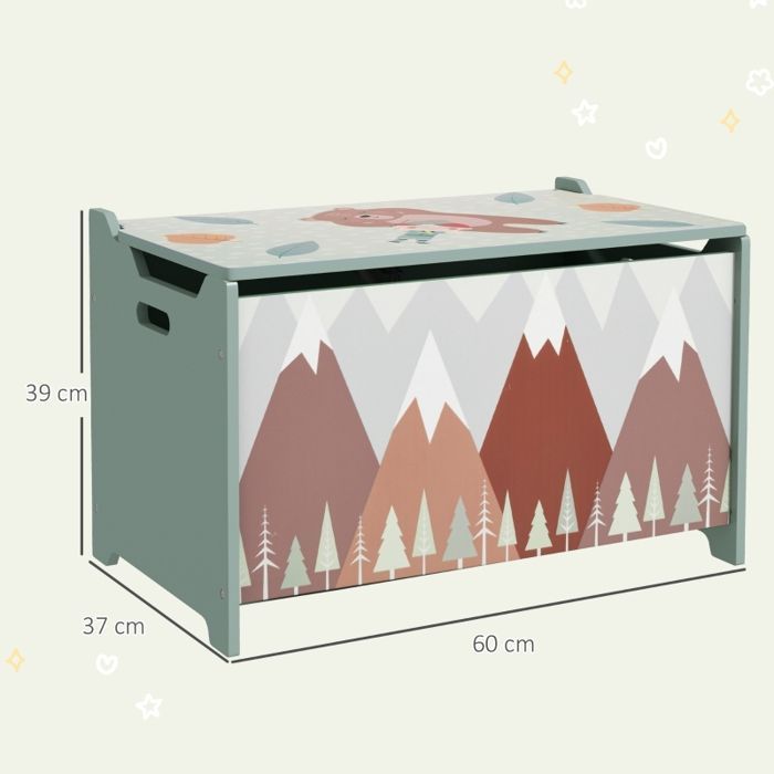 Boîte de rangement coffre à jouets couvercle à charnière design mignon vert