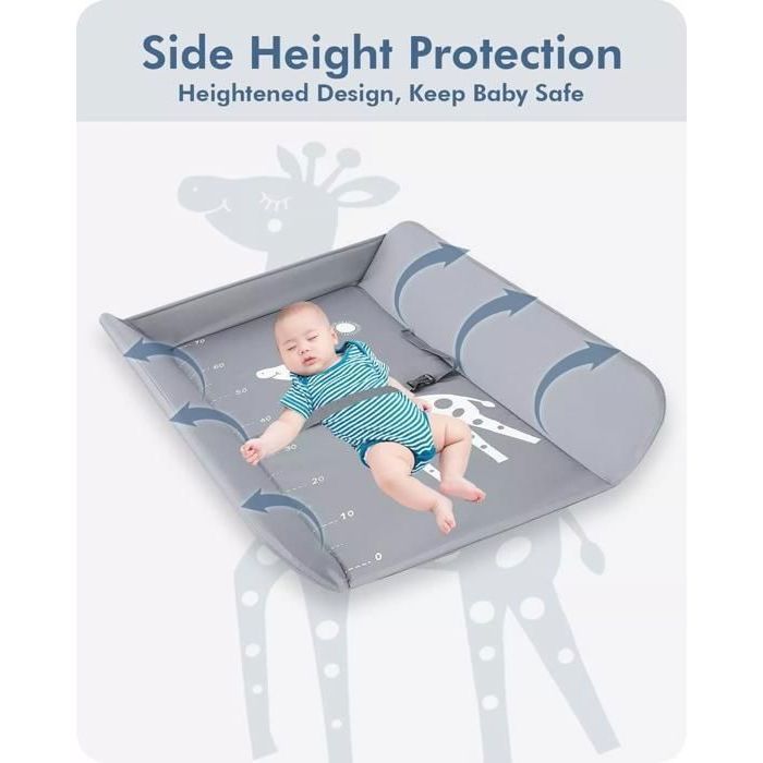 Folding changing table - Bath cushion - With giraffe pattern, safety belt and storage basket - 80 x 63 x 96 cm