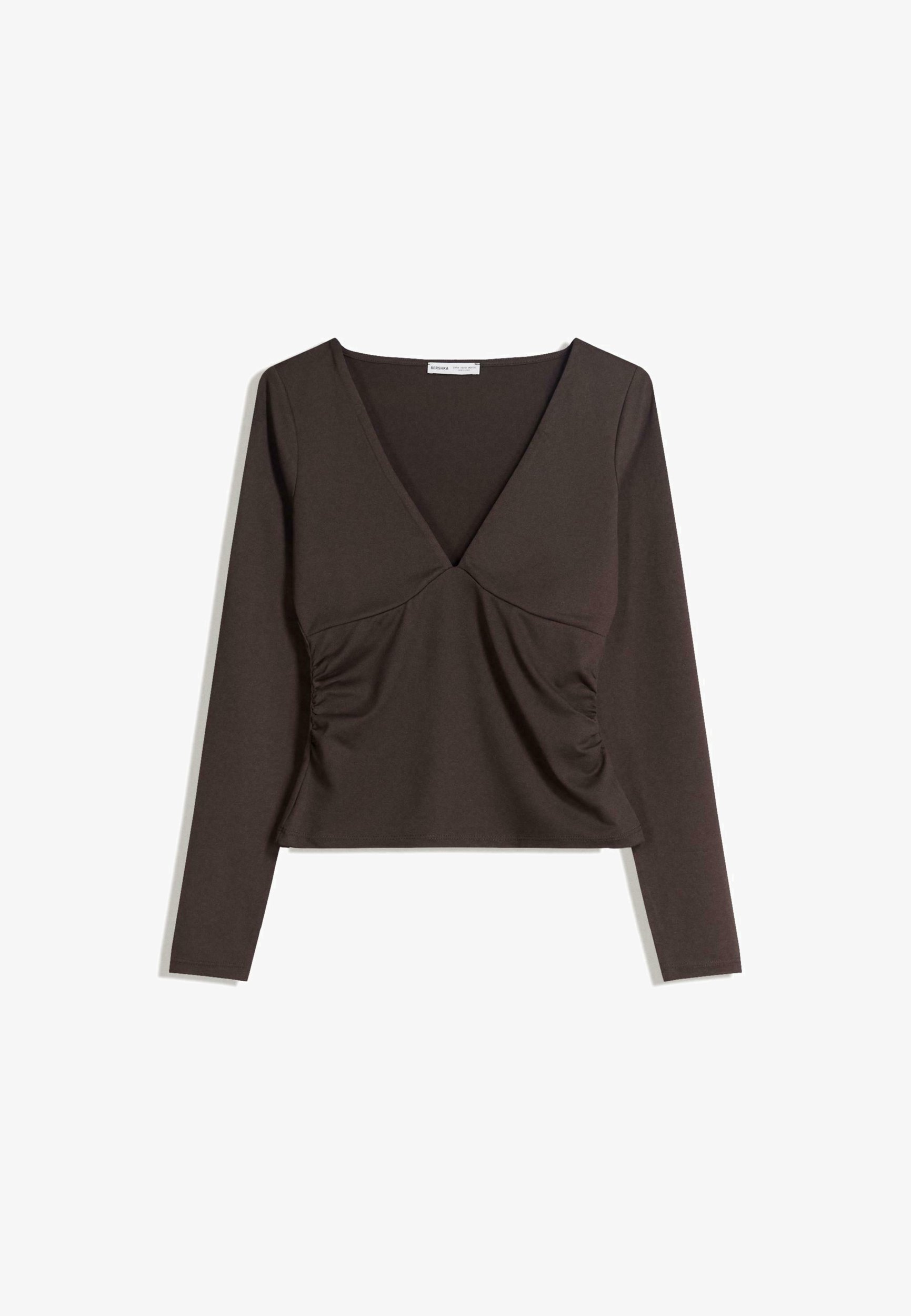 Bershka top met plooien - Top met lange mouwen - bruin
