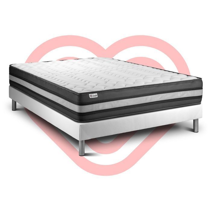Conjunto de colchón y base de cama de 140x190 cm - Base de cama blanca (requiere montaje) - Vital Power Zen White