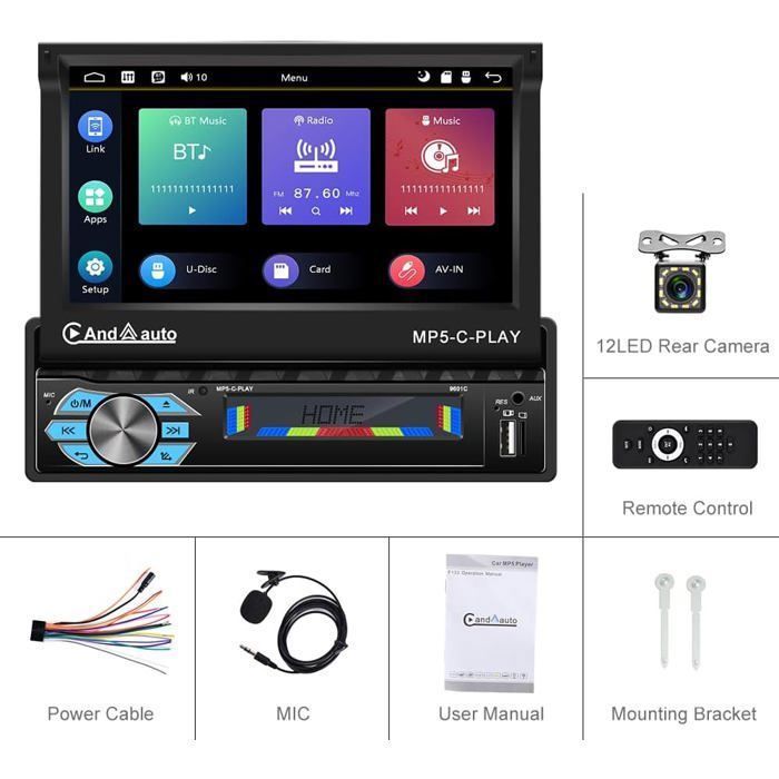 Autorradio 1 DIN con pantalla retráctil motorizada de 7