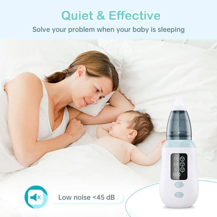 Aspirador nasal para bebés, aspirador nasal para bebés con 3 niveles de succión, aspirador nasal eléctrico para bebés con 4 boquillas de succión reutilizables