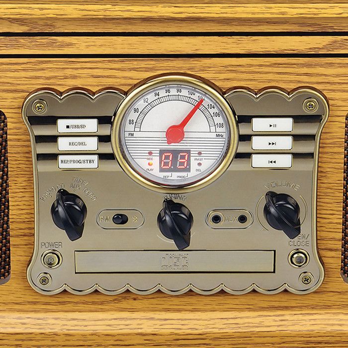 Chaîne Hifi Tourne-Disque EA-PL300-WOOD Vinyle 33/45/78, 60W, FM, CD, Cassette, BT USB SD REC, rétro Vintage+Clé USB 32G