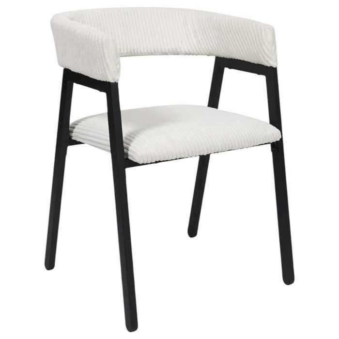 Lot de 2 fauteuils de table design en métal et velours côtelé coloris crème - AMORY