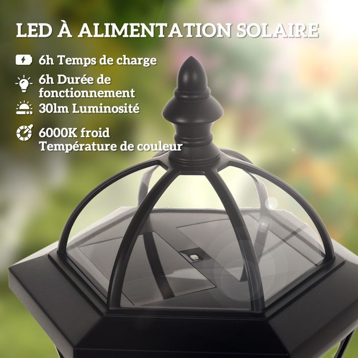 Lámparas solares de pie Outsunny - Juego de 2 lámparas LED blancas de 6000K, impermeables IP44, para jardín - ABS - Ø18x129cm - Negro