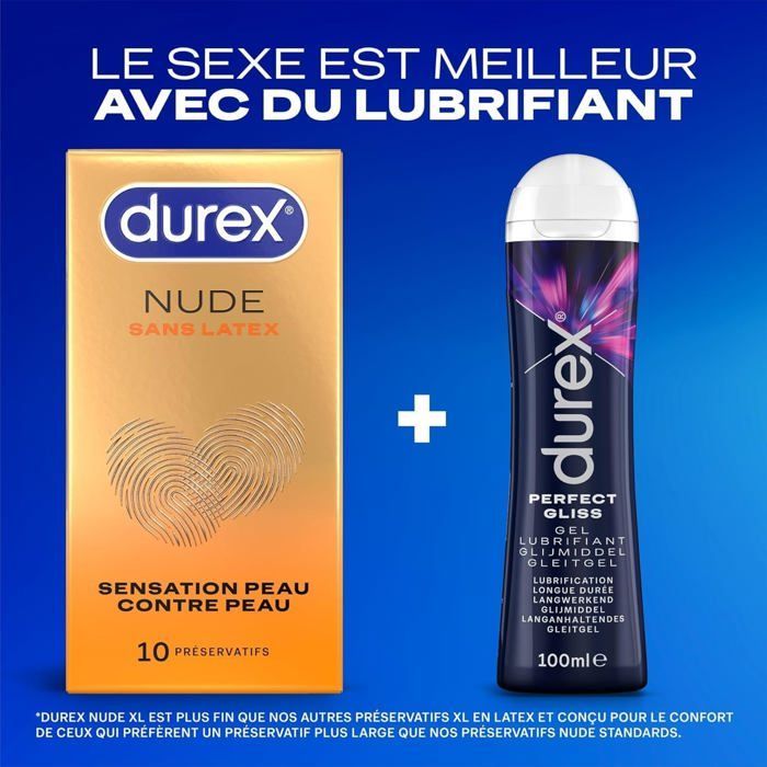 Durex - Lot de 30 Préservatifs Nude Sans Latex - Taille Standard - Convient aux personnes allergiques au latex - 3x10 pièces
