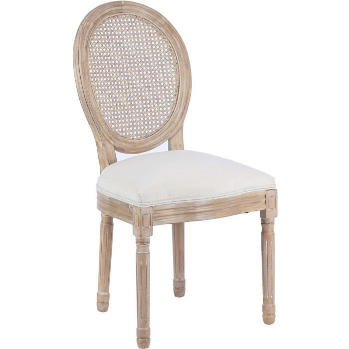Silla ATHM DESIGN MEDAILLON – Diseño, tela y madera, beige (Juego de 2)