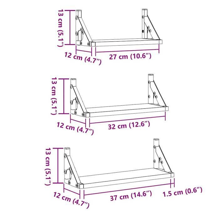 REBAJAS DE INVIERNO® ESTANTERÍA DE PARED carga máxima 40 kg - Estantería de pared de diseño marrón - con almacenamiento - Gran espacio - Juego de 3
