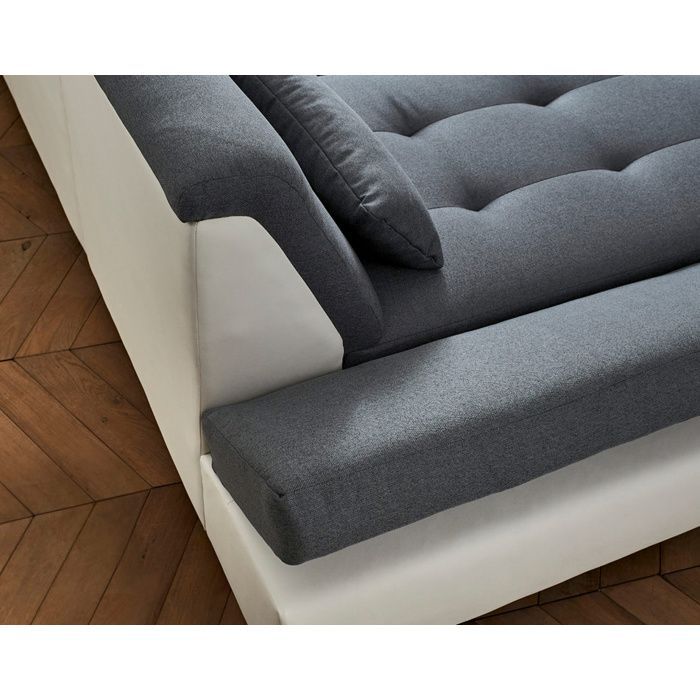 Vermont - Sofá panorámico de esquina derecha - 7 plazas - XXL - Blanco/Gris