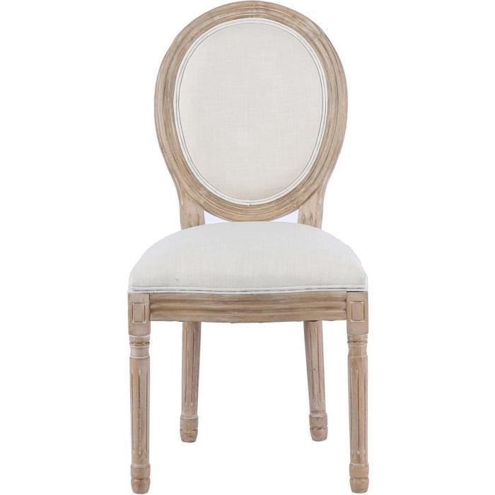 Set of 2 - Beige MEDAILLON Chairs - ATHM DESIGN Brand - Wooden Legs - Fabric Seat - For Dining Room