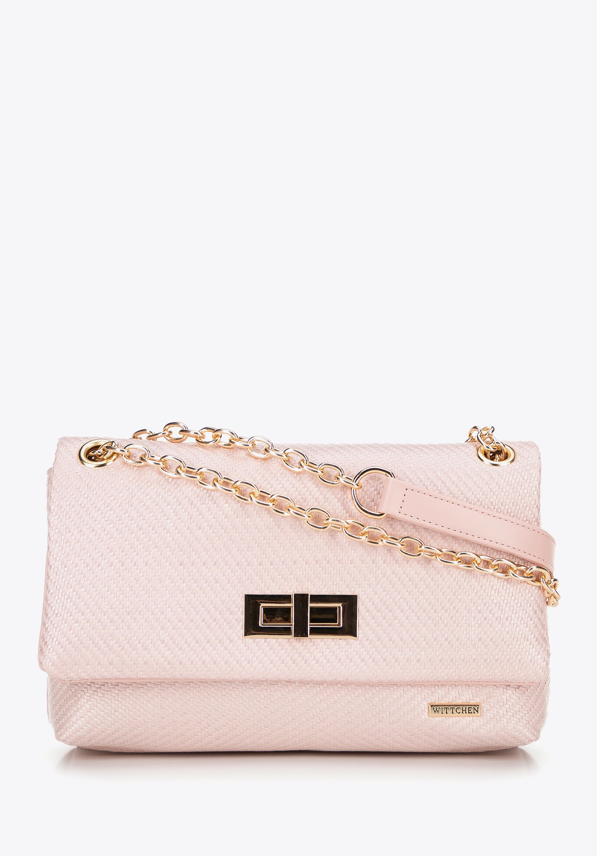 Damska crossbody z plecionki na łańcuszku różowa