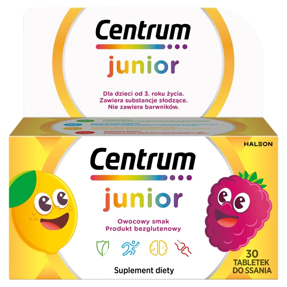 Centrum Junior Zestaw witamin i minerałów dla dzieci Smak cytrynowo-malinowy Tabletki do ssania