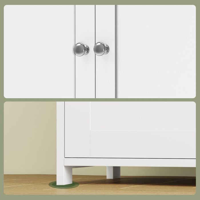 Mobiletto da bagno con 4 ante, 60 x 30 x 108,5 cm, contenitore, mobile da cucina, 2 ripiani regolabili, bianco