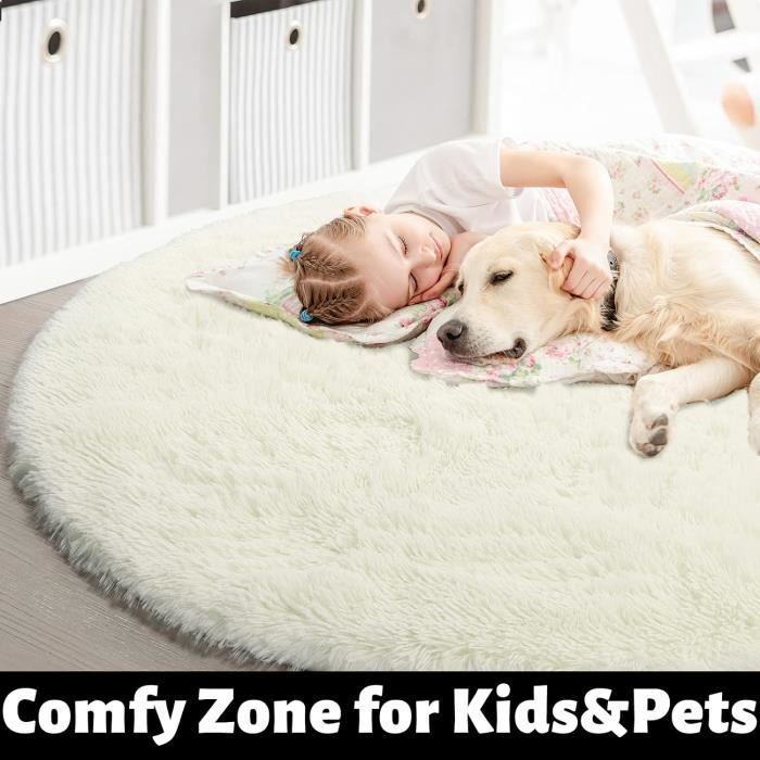 Tapis Rond Chambre 120cm - Anti Slip Doux Moelleux - Blanc