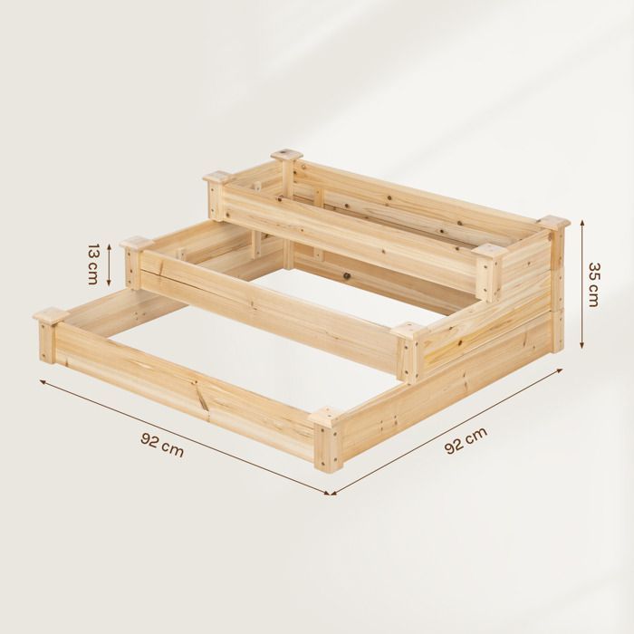 Huerto elevado de 3 niveles - Macetero elevado de madera WOLTU - con base abierta - 92x92x35cm