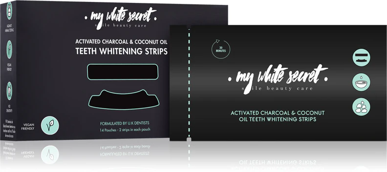 Tiras clareadoras de dentes My White Secret com carvão e óleo de coco