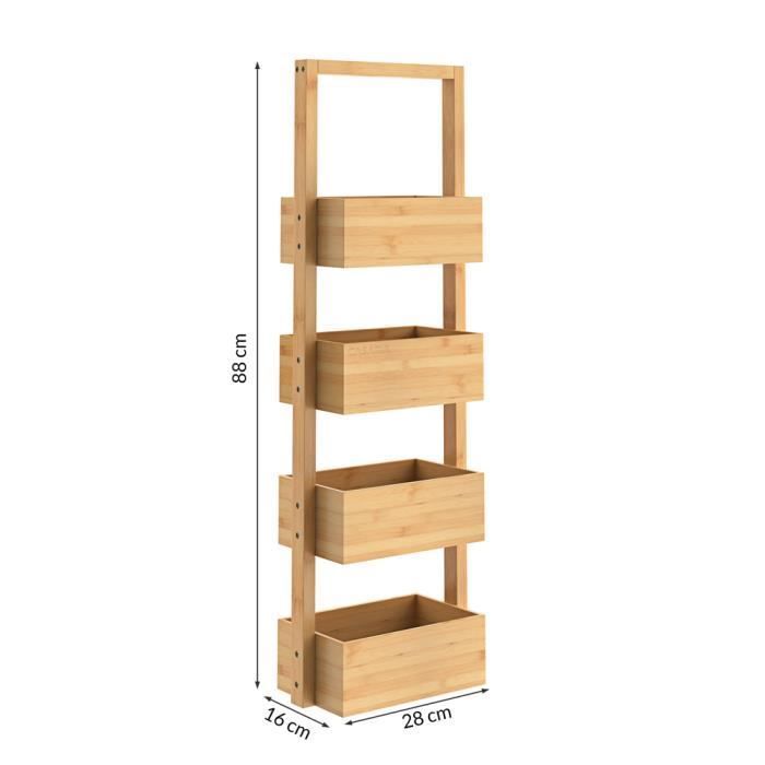 Étagère en bambou 4 compartiments Meuble de rangement 88x28x16 cm Charge max. 20kg Salle de bain cuisine couloir