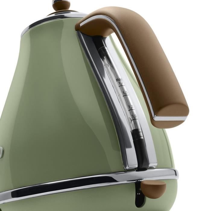 Bouilloire électrique - Delonghi - Icona Vintage - 2000 W - 1.7 L - Vert Olive et poignée canelle