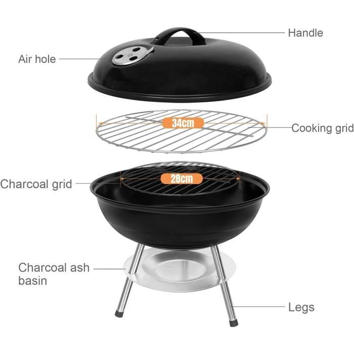 Barbecue Charbon de Bois - SunJas - BBQ Démontable Gril Portable pour Extérieur Jardin Camping Pique Nique (pour 3-5 Personnes)
