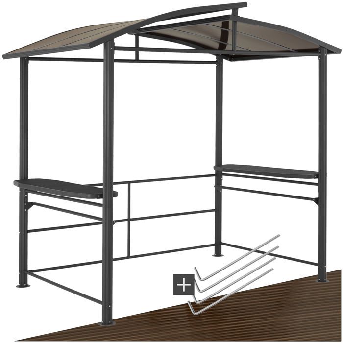 Abri pavillon barbecue - TECTAKE - Abri pour barbecue Asado - Robuste, alu/acier, toit ignifuge - 2,4x1,5x2,34m - gris