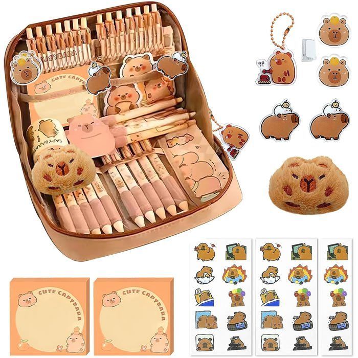 Trousse à Crayons Capybara,Ensemble Papeterie Capybara avec 12 Compartiments,Trousse Kawaii Capybara,Trousse Ecole pour Fille Garcon