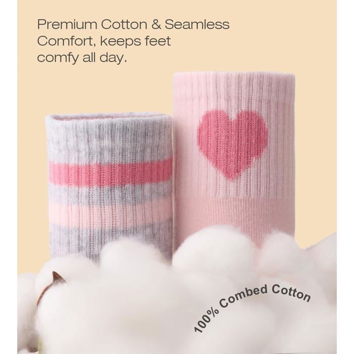 Calcetines infantiles - 4 pares, deportivos, con corazones a rayas, de algodón - 6-9 años - Adecuados para niñas