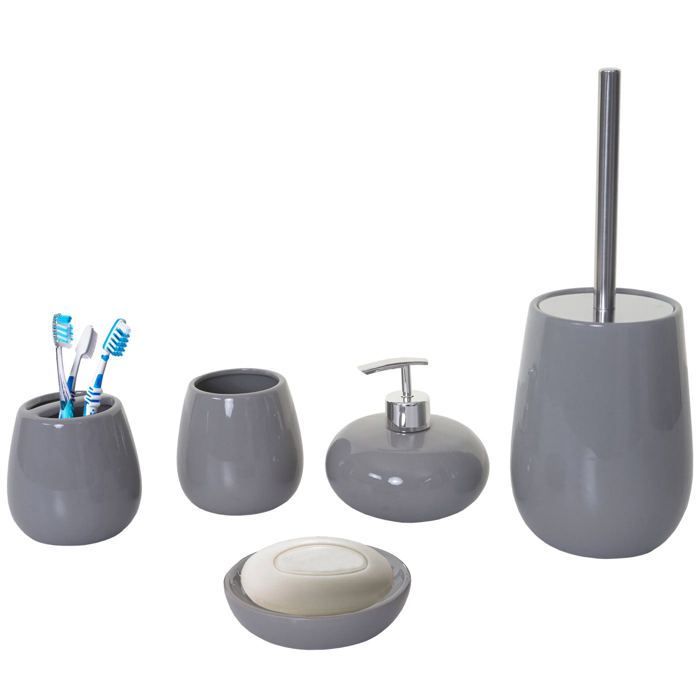 Set of 5 ceramic bathroom accessories for bathroom, grey 04_0003581