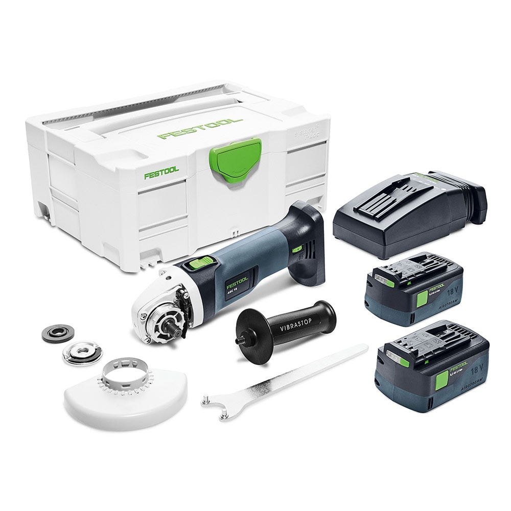 Esmerilhadeira angular sem escovas FESTOOL AGC 18 V 125 mm com 2 baterias de 5,2 Ah em Systainer (conjunto 577031)