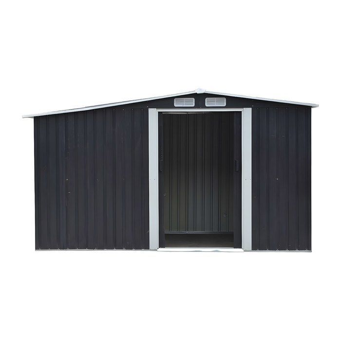 Caseta de jardín metálica con espacio para almacenar leña, de acero galvanizado gris, 6,7 m² - LERY