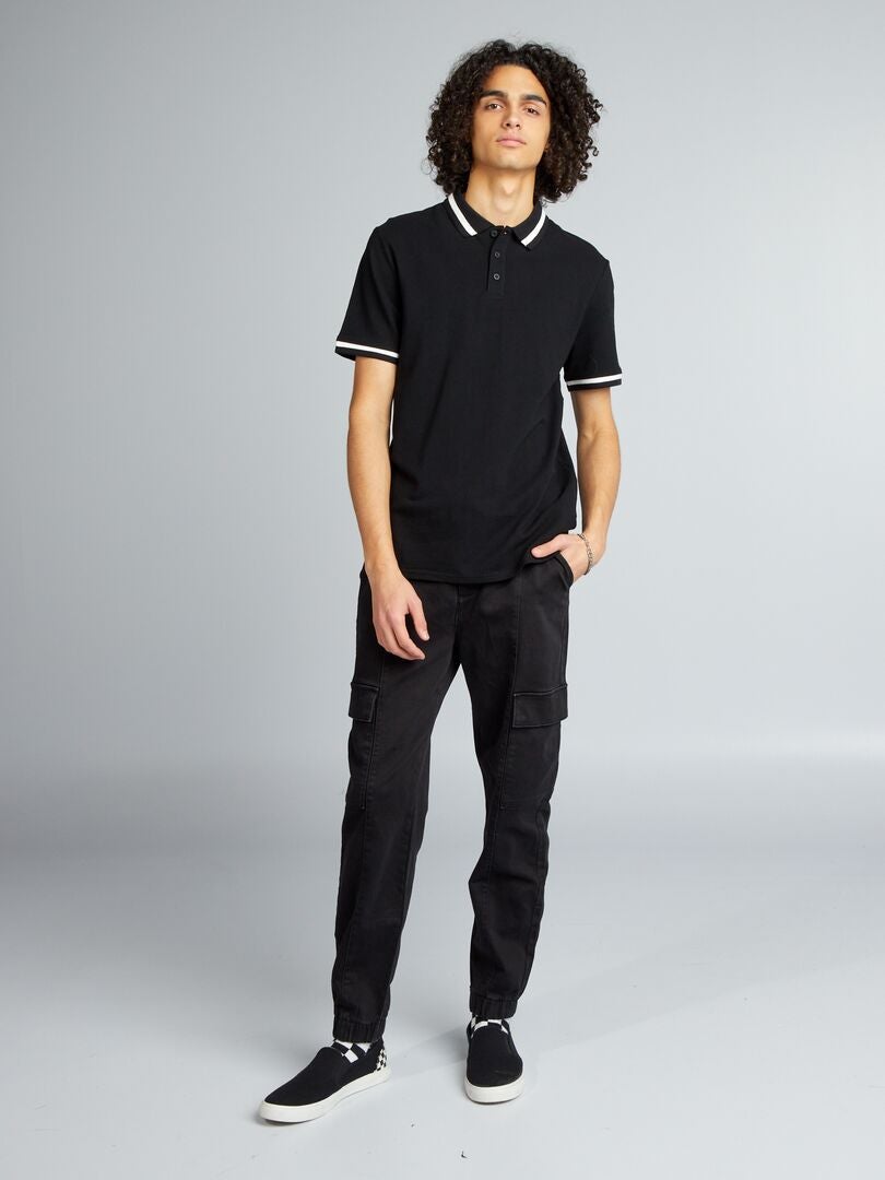 Camisa polo de manga curta com contraste - Preta