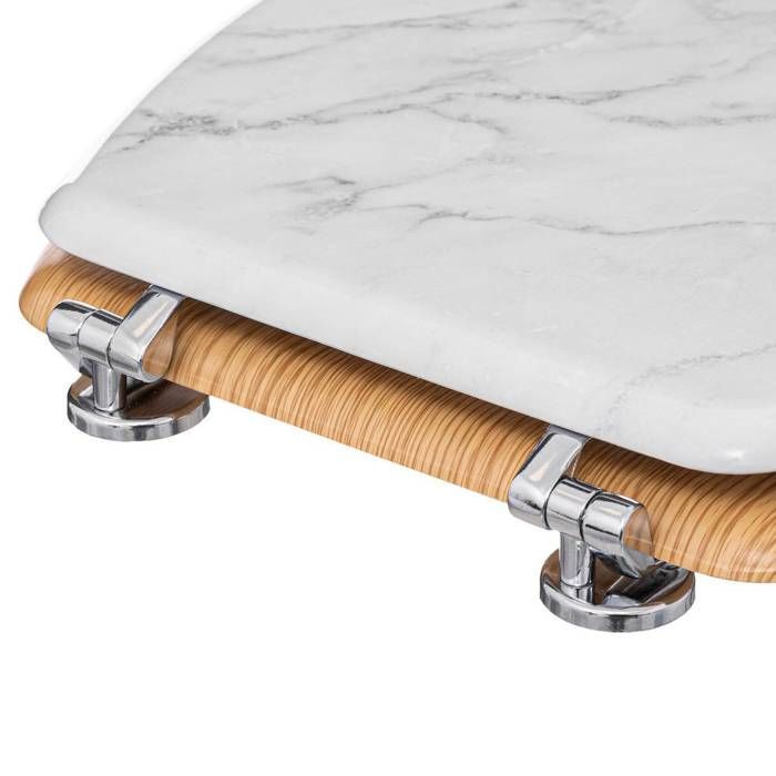 Asiento de inodoro - Asiento de madera y tapa estampada - Moderno - Mármol blanco