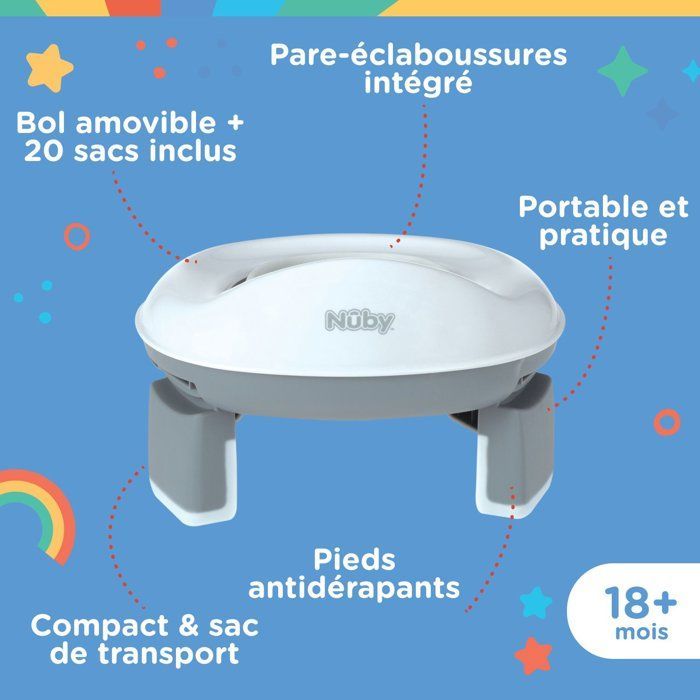 Pot de voyage portable pour tout-petits - NUBY - Avec sac de rangement - Gris / Blanc