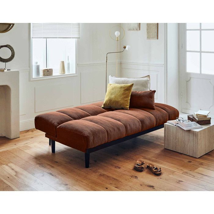 Samarra - Divano letto a 2 posti con meccanismo click-clack - velluto a coste - Terracotta