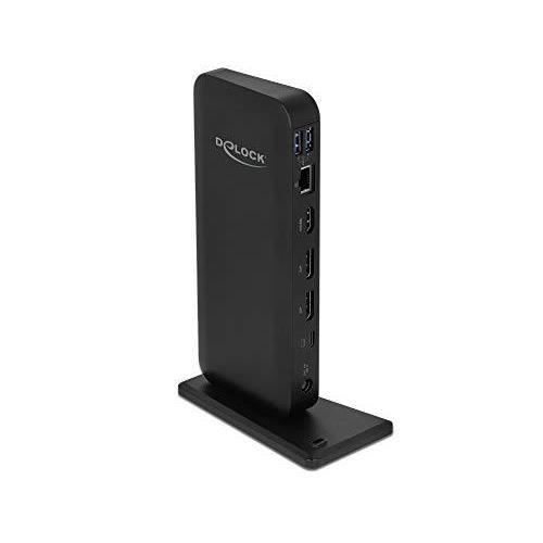 Schwarze Dockingstation mit USB Typ-C, DisplayPort, HDMI, USB-C und USB-A