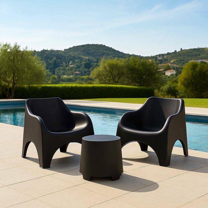 Conjunto de muebles de jardín Cormons Dmora, en plástico gris antracita.