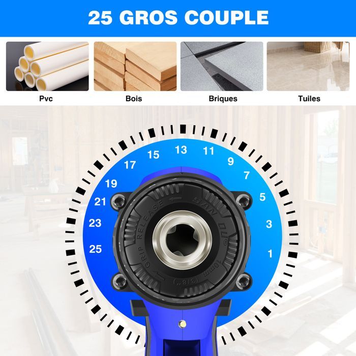 Perceuse Visseuse Sans Fil 21V, Visseuse Devisseuse Sans Fil pour Bricolage avec batterie & Chargeur, 45N.m