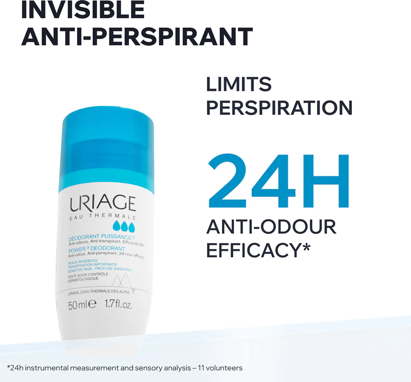 Uriage Hygiène Power3 Roll-on-Deodorant gegen weiße und gelbe Flecken