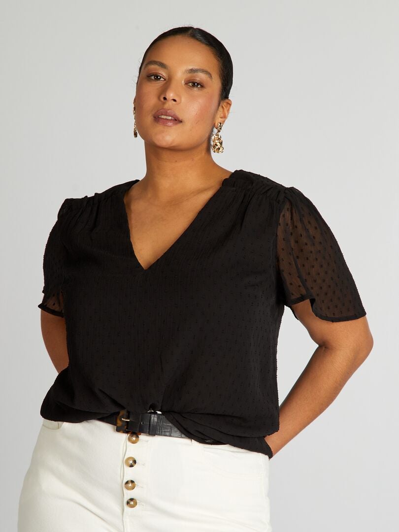 Blusa de gasa 'Plumetis' - negro