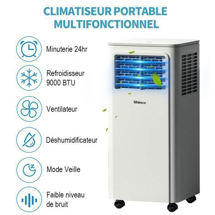 SHINCO 7000BTU Climatiseur Portable avec Fonction de Déshumidificateur, Ventilateur, Kit Fenêtre, Minuteur 24h