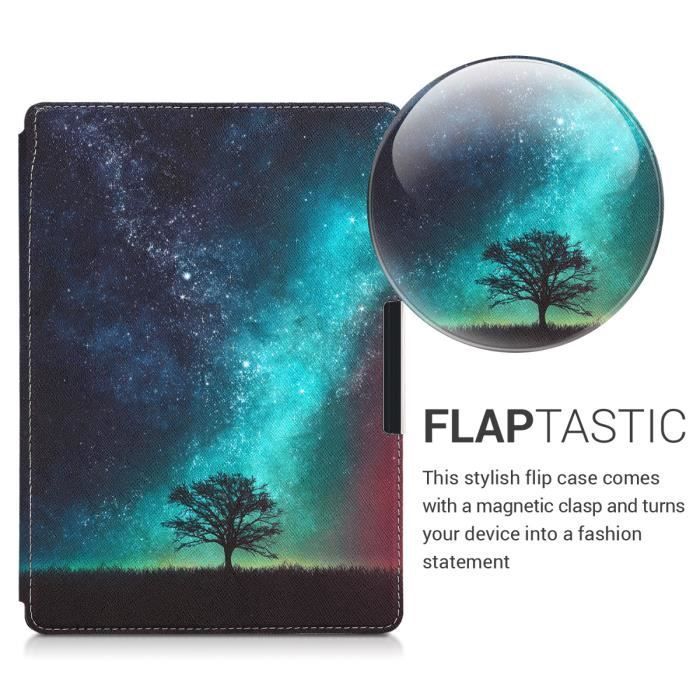kwmobile Housse pour Kobo Aura ONE - Étui liseuse simili cuir à rabat magnétique, motif arbre cosmique bleu-gris-noir