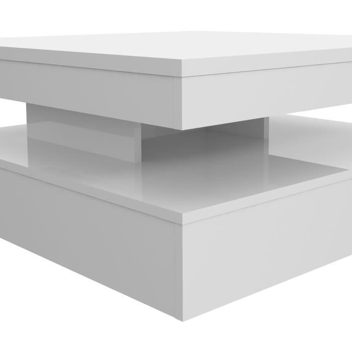 Mesa de centro con tablero giratorio - Cuadrada, blanco brillante - 78 x 78 x 36 cm - COFFEE