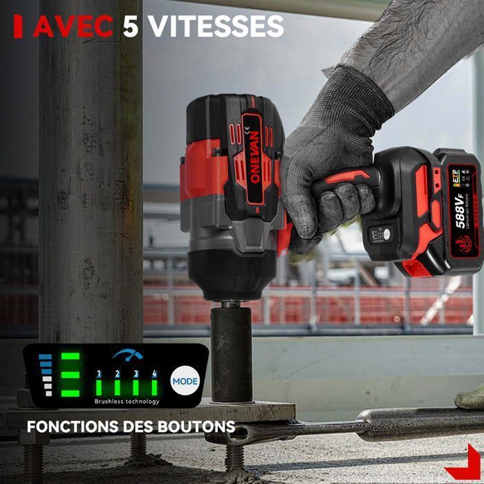 Llave de impacto inalámbrica ONEVAN de 1/2