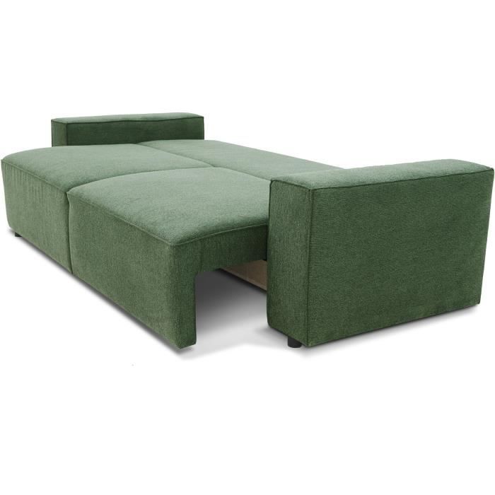 Sofá convertible de 3 plazas JOSH - Tela Loft Olive - Compartimento de almacenamiento - Ancho 239 x Profundidad 117 x Alto 65 cm