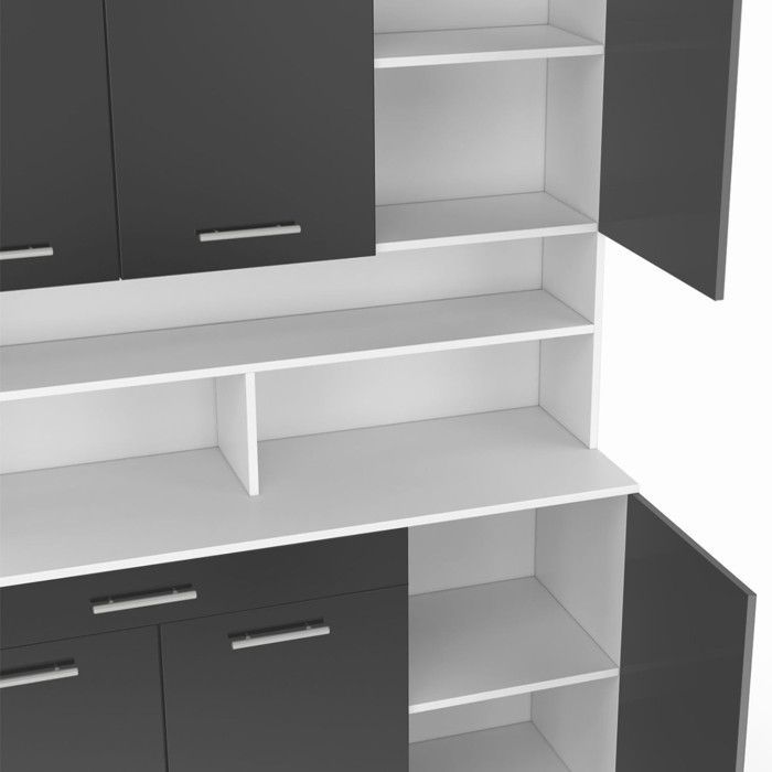 IDMARKET Buffet de cuisine 120 CM CINA 6 portes + tiroir blanc et gris brillant