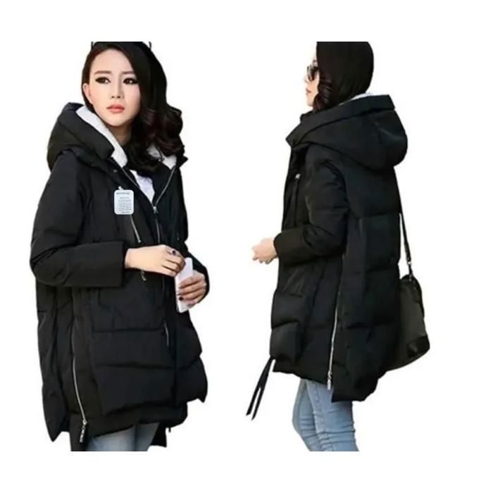 JINDING DY Damen-Steppjacke, dicker Parka mit Kapuze, modisch und warm für Winter/Herbst, Schwarz